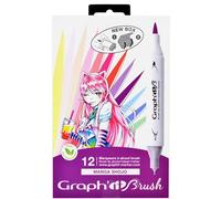 Graph'it – Set de 12 marqueurs à alcool – double pointe extra-fine et pinceau – Manga Shojo
