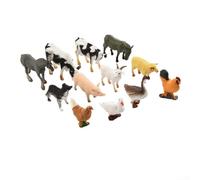 Set 12 Modèles Animaux de Basse-Cour en Plastique - Figurines Réalistes Vaches et Poulets pour Crèche de Noël et Scènes de Jeu - Taille Miniature