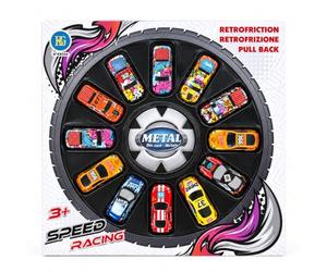 Set 12 Voitures Métal à Rétrofriction 7 cm - Mini Bolides Enfants | 12 Bolides Assortis - Propulsion Mécanique, Design Racing & Jeu Sans Piles