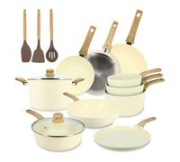 MENASTYL - Batterie de cuisine 13 pièces avec revêtement antiadhésif céramique (Sans PFAS/Sans PTFE) tous feux dont induction - En Aluminium - Gamme Colorama - Crème - 6014028