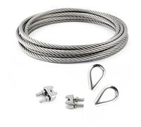 SET 15m cable 8mm acier inox cordage torons: 7x19 + 2 serre-câbles étrie + 2 cosse coeur - beaucoup de tailles disponibles