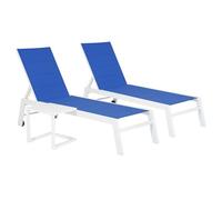 Happy Garden Set 2 Bains de Soleil Barbados en textilène Bleu et Aluminium Blanc + Table d'appoint. Transat d'extérieur Multi Position.