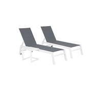 Set 2 Bains De Soleil Et Table D'appoint Barbados En Textilène Gris - Aluminium Blanc Gris