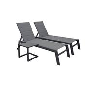 Set 2 Bains De Soleil Et Table D'appoint Barbados En Textilène Gris - Aluminium Gris Anthracite Gris