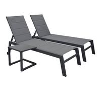 Happy Garden Set 2 Bains de Soleil Barbados en textilène Gris et Aluminium Gris Anthracite + Table d'appoint. Transat d'extérieur Multi Position.