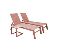Happy Garden Set 2 Bains de Soleil Barbados en textilène Terracotta et Aluminium Terracotta + Table d'appoint. Transat d'extérieur Multi Position.