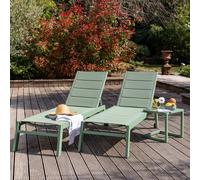 Set 2 bains de soleil et table d'appoint BARBADOS en textilène vert sauge - alum