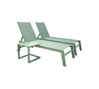 Set 2 bains de soleil et table d'appoint BARBADOS en textilène vert sauge - aluminium vert sauge