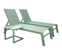 Set 2 Bains De Soleil Et Table D'appoint Barbados En Textilène Vert Sauge - Aluminium Vert Sauge Vert