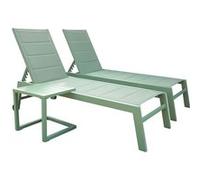 Set 2 bains de soleil et table d'appoint BARBADOS en textilène vert sauge - aluminium vert sauge Vert sauge G