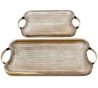 SET 2 BANDEJAS MADERA/RATTAN C/ASAS