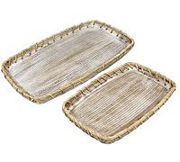 SET 2 BANDEJAS MADERA/RATTAN RECT