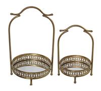 SET 2 BANDEJAS METAL C/ASA DORADO/ESPEJO 28X26X48CM+22X21X34CM