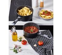 Set 2 Casseroles 18/20 Cm - Aluminium Forgé - Revêtement Anti-Adhésif Façon Pierre - Manche Amovible Ergonomique - Compatible Tous Feux Dont Induction