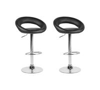 Set 2 Chaises de Bar Tabourets en Cuir PU Noir et Métal Argenté Réglables en Hauteur et Pivotantes pour Salle à Manger ou Cuisine Moderne Beliani