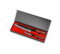 Sayuto - Coffret 2 Couteaux de Cuisine Design Japonais Sequoia San Mai Chef 21cm + Office 9cm - Vendu dans un coffret