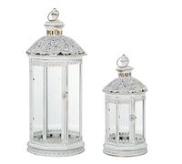 SET 2 FAROLES METAL DORADO/BLA NCO