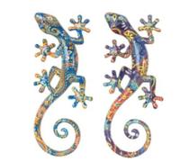Set 2 Geckos Muraux Multicolores, Série Kolor, Hauteur 20,5 cm