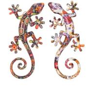 Set 2 Geckos Muraux Multicolores, Série Kolor, Hauteur 20,5 cm