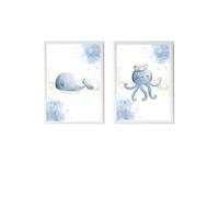 Set 2 Láminas infantiles formado por Lámina ballena azul y pulpo