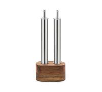 Set 2 pièces huile et vinaigre inox avec socle en bois - - Argent - Inox