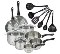 Set 2 poêles 20 24 cm 3 casseroles 12 16 20 cm, 3 faitouts 16, 20 et 24 cm en inox et 6 ustensiles RPET Geneva Fackelmann
