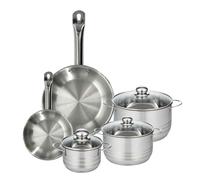 Set 2 poêles 20 28 cm en inox, 3 faitouts inox 16, 20 et 24 cm Eterna Fackelmann