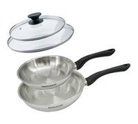 Set 2 poêles 20 et 24 cm en inox et couvercles verres Geneva Fackelmann