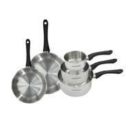 Set 2 poêles 20 et 24 cm et 3 casseroles 12 16 et 20 cm en inox Geneva Fackelmann