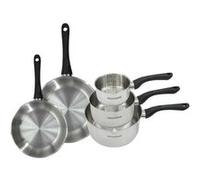 Set 2 poêles 20 et 24 cm et 3 casseroles 12 16 et 20 cm en inox Fackelmann Geneva Inox|Noir