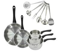 Set 2 poêles 20 et 28 cm, 3 casseroles en inox et 6 ustensiles inox Fackelmann Geneva