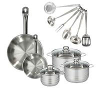 Set 2 poêles 20 et 28 cm en inox, 3 faitouts inox 16, 20 et 24 cm et 6 ustensiles inox Eterna Fackelmann
