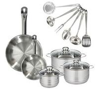Set 2 poêles 20 et 28 cm en inox, 3 faitouts inox 16, 20 et 24 cm et 6 ustensiles inox Eterna Fackelmann