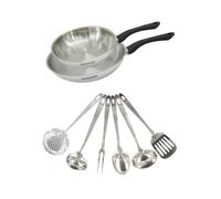 Set 2 poêles 20 et 28 cm en inox et 6 ustensiles inox Geneva Fackelmann