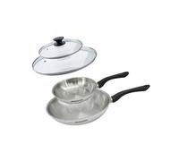Fackelmann Set de 2 poêles 9441950 – inox 18/8 20 & 28 cm avec couvercles en verre, gris plomb