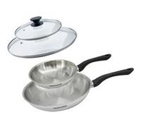 Set 2 poêles 20 et 28 cm en inox et couvercles verres Fackelmann Geneva Inox|Noir