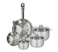 Set 2 poêles 24 28 cm en inox, 3 faitouts inox 16, 20 et 24 cm Fackelmann Eterna