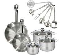 Set 2 poêles 24 et 28 cm en inox, 3 faitouts inox 16, 20 et 24 cm et 6 ustensiles inox Eterna Fackelmann