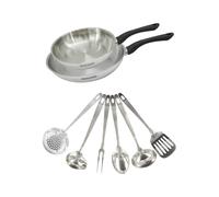 Set 2 poêles 24 et 28 cm en inox et 6 ustensiles inox Geneva Fackelmann