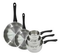 Set 2 poêles 24 et 28 cm et 3 casseroles 12 16 et 20 cm en inox Fackelmann Geneva