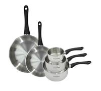Set 2 poêles 24 et 28 cm et 3 casseroles 12 16 et 20 cm en inox Geneva Fackelmann