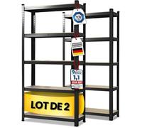 Set 2 Rayonnages pour charges lourdes Lakota Capacité jusqu'à 875 kg Utilisable individuellement Noir 180 x 90 x 40 cm