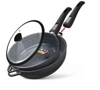 Set 2 Sauteuse Induction Manche Amovible Poêles 24/ 28cm Antiadhesive Couvercle Briebe MGK19S Noir