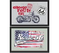 Set: 2 Spiegelbilder Route 66 Moto USA Drapeau Image 20x30 CM Déco Murales