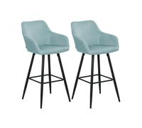 Set 2 Tabourets de Bar Moderne avec Accoudoirs Pieds en Métal et Assise Rembourrée en Velours Bleu Clair Casmalia