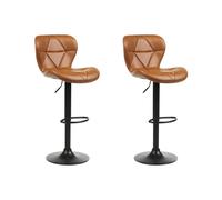 Set 2 Tabourets de Bar Pivotants Base Noire Hauteur Réglable en Cuir PU Marron D