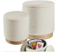 Set 2 tabourets tissu bouclé rembourrés avec espace de rangement