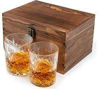 Set 2 verres à whisky 250ml avec caisse en bois, pour scotch, rhum, cognac, vodka – cadeau pour hommes