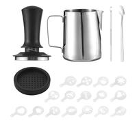 Set 21pcs, Pichet Mousseur Lait Inox 350ml avec Échelle, Tamper 58mm, Pochoirs Décoration Café - Matériaux Durables, Accessoires Complets pour Latte Art Maison