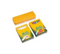 Set 24 craies (12 blanches, 12 couleurs) et brosse effaceur pour tableau noir, ardoise - Accessoires - Kit ecole enfant et carte